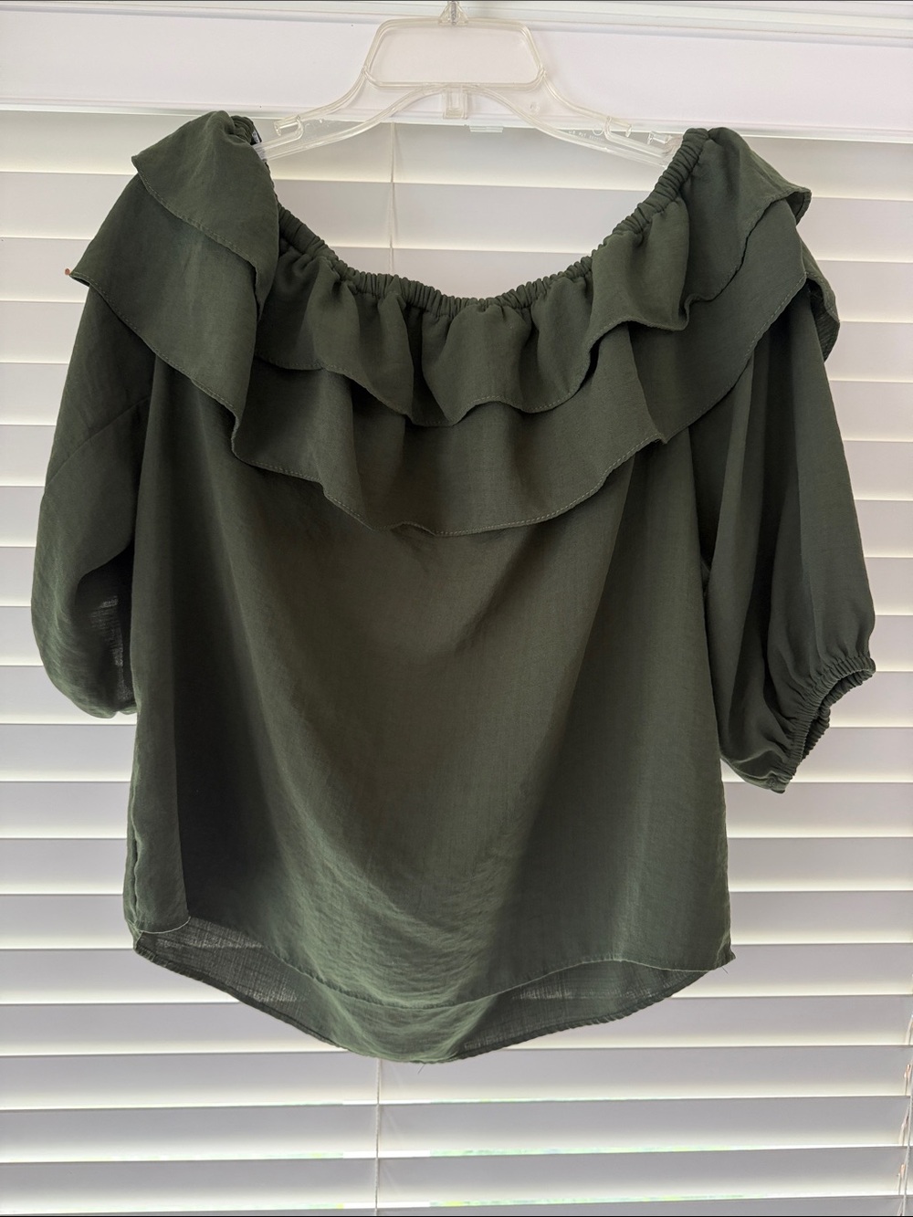 Vince Camuto Olive Green Off-Shoulder Ruffle Blouse